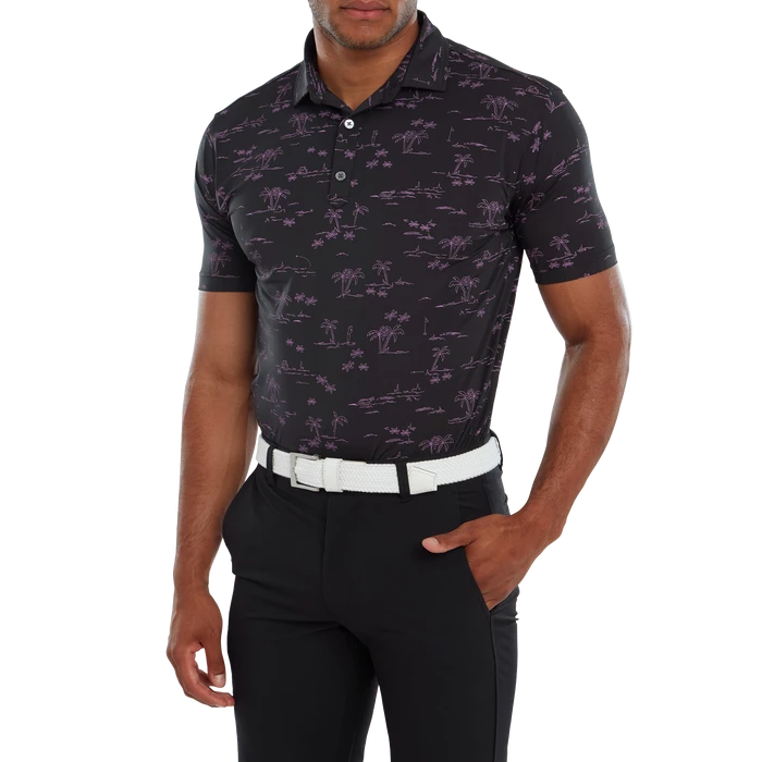 FootJoy Tropic Print Lisle Men's Golf Polo Shirt 80091 2 FootJoy Tropic Print Lisle Men's Golf Polo Shirt 80091 - Image 2