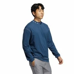 Adidas Equipment Wind Crew Sweatshirt -Golf Clothing Shop GL9991 APP on model walking white 700x700