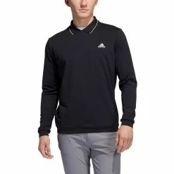 Adidas Thermal Primegreen Long Sleeve Polo -Golf Clothing Shop GU2669 APP on model front white 700x700